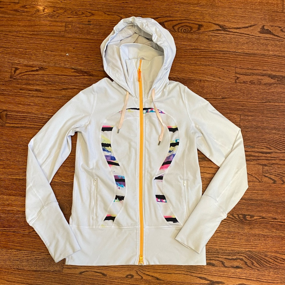 Rare Lululemon In Stride Jacket Size 8 White Full Zip Hoodie